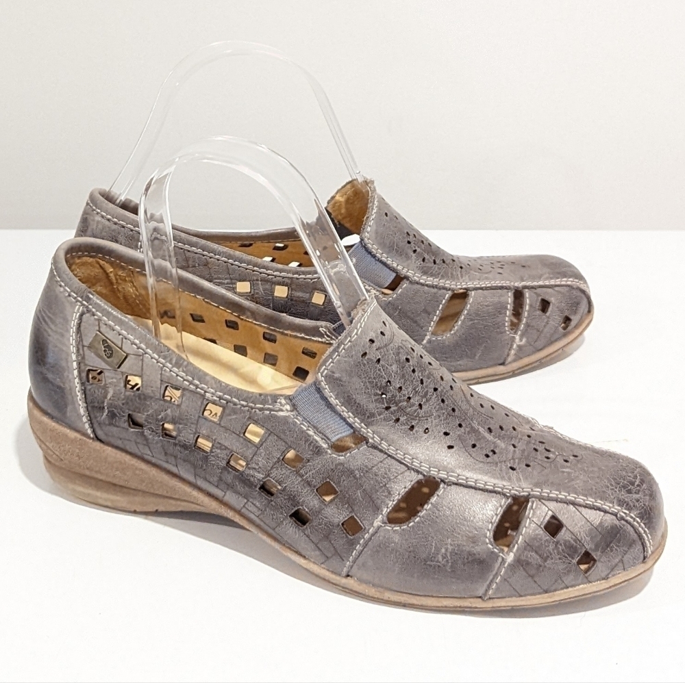 Ortho Solutions by Hans Leibniz Grey Slip On shoes sz 39 Laser Cut Detail